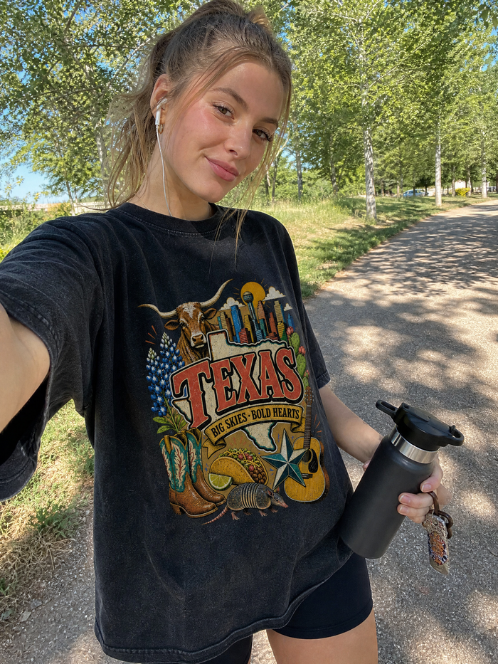 Colorful Arizona artwork on a washed black T-shirt
