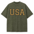 USA Collegiate Letter washed vintage heavyweight T-shirt in Military Green