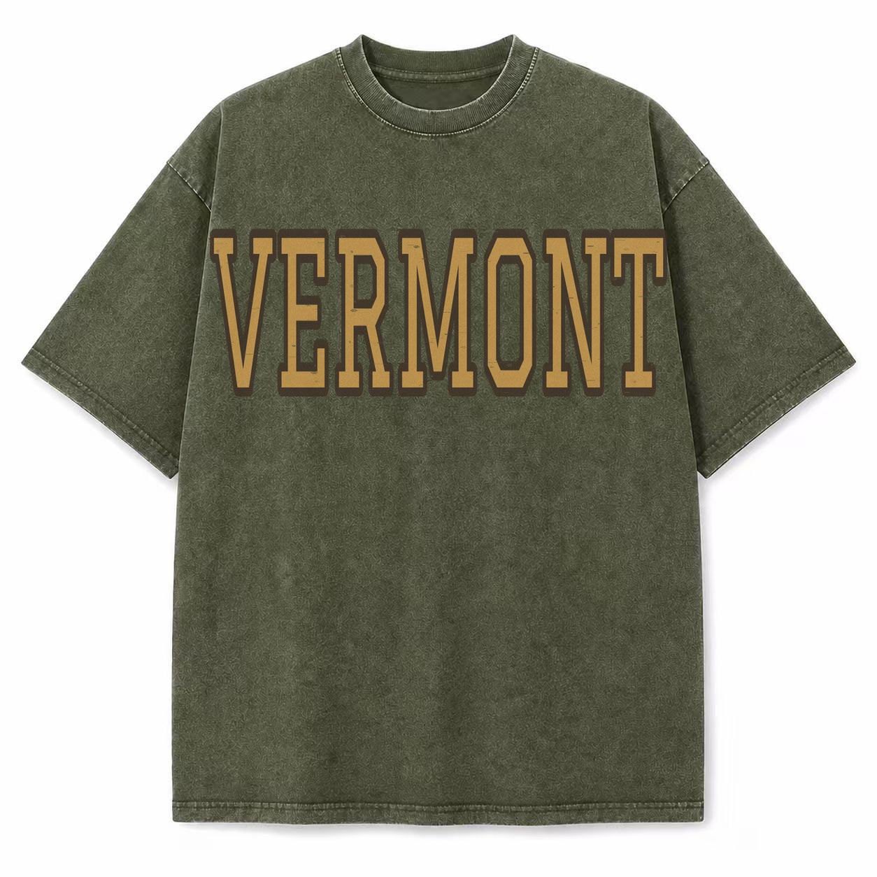 Vermont Collegiate Letter washed vintage heavyweight T-shirt in Military Green