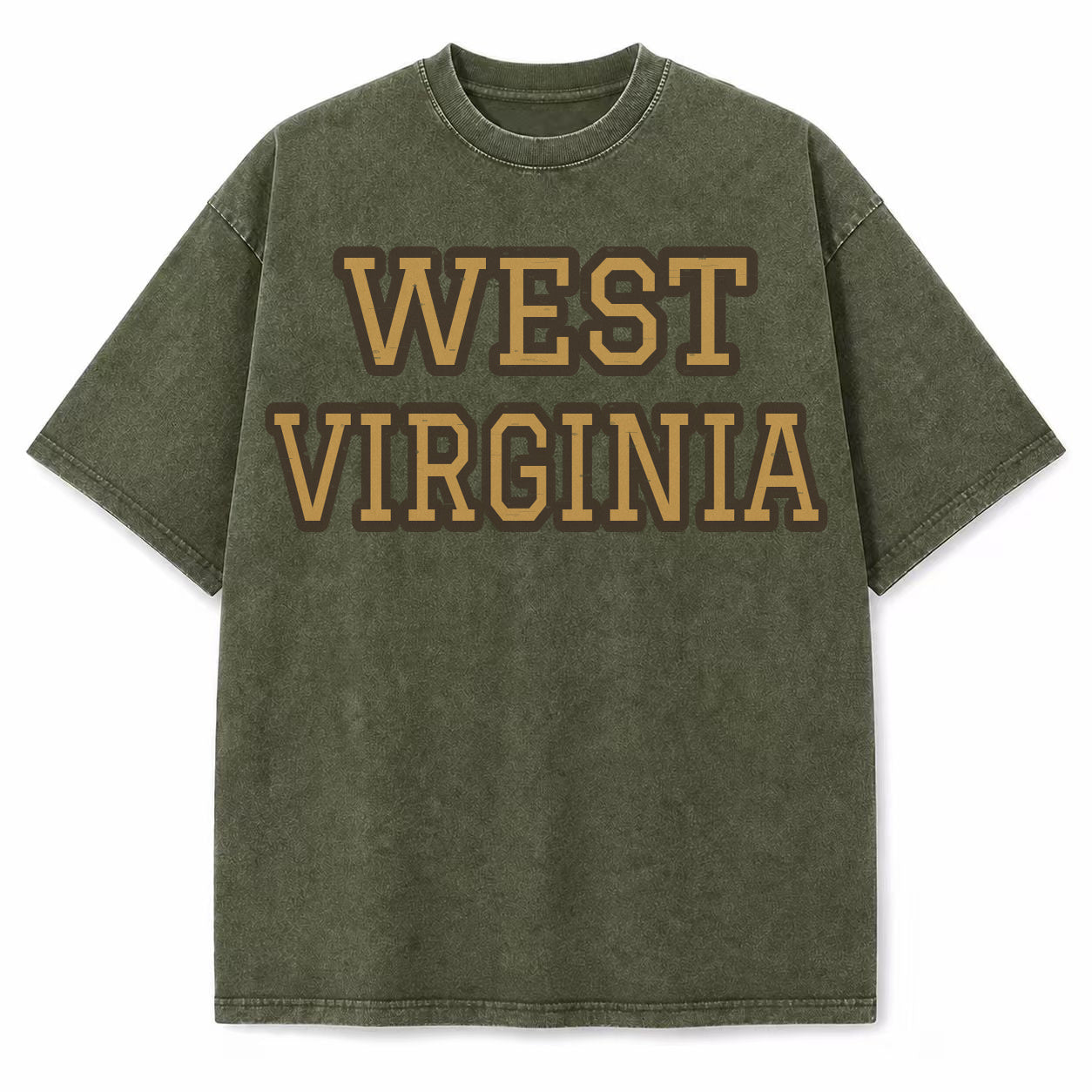 West Virginia Collegiate Letter washed vintage heavyweight T-shirt in Military Green