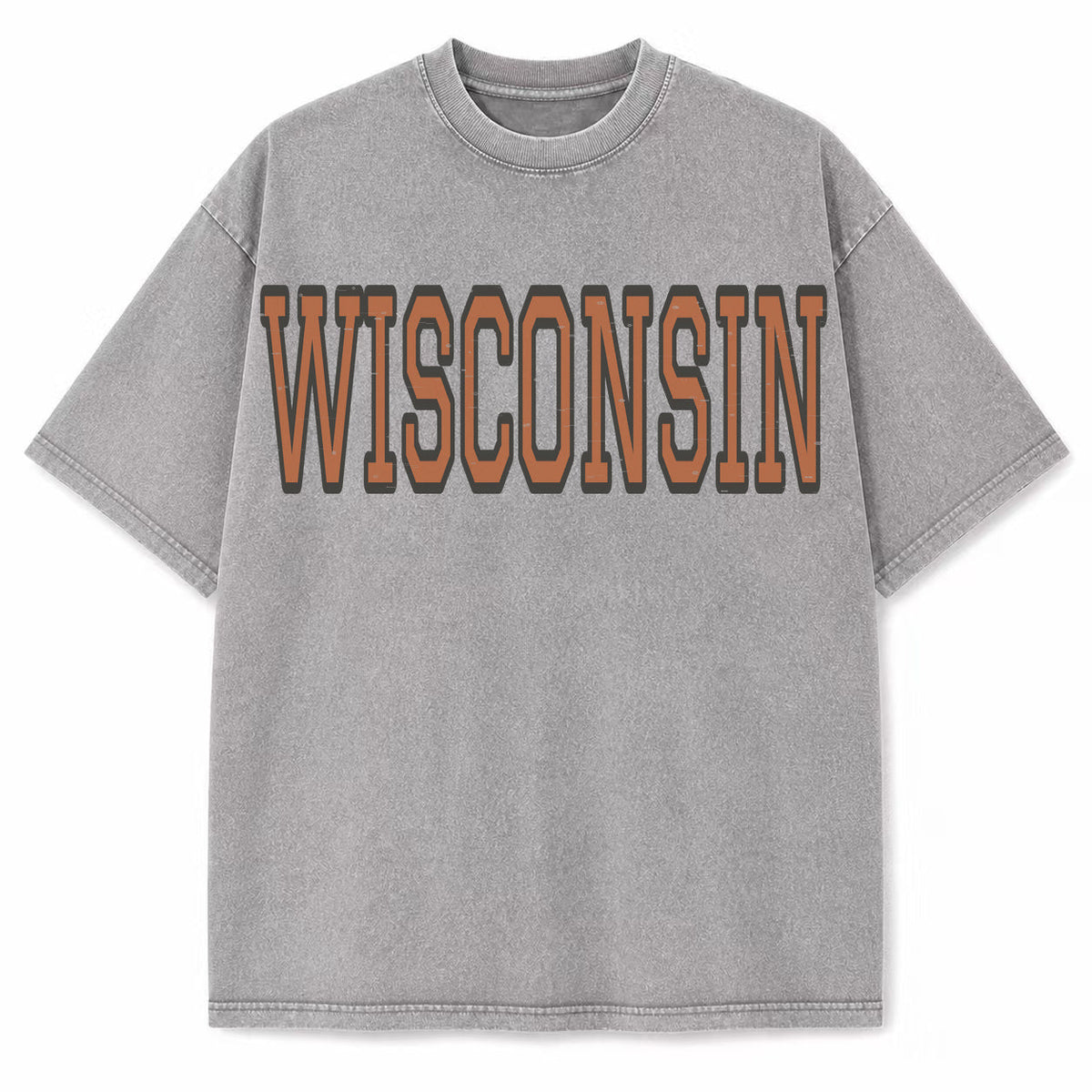Wisconsin Collegiate Letter washed vintage heavyweight T-shirt in Light Gray