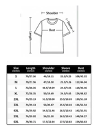 Home T-shirt size chart with garment measurements in centimeters and inches