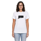 Connecticut home T-shirt in white shown on a female model