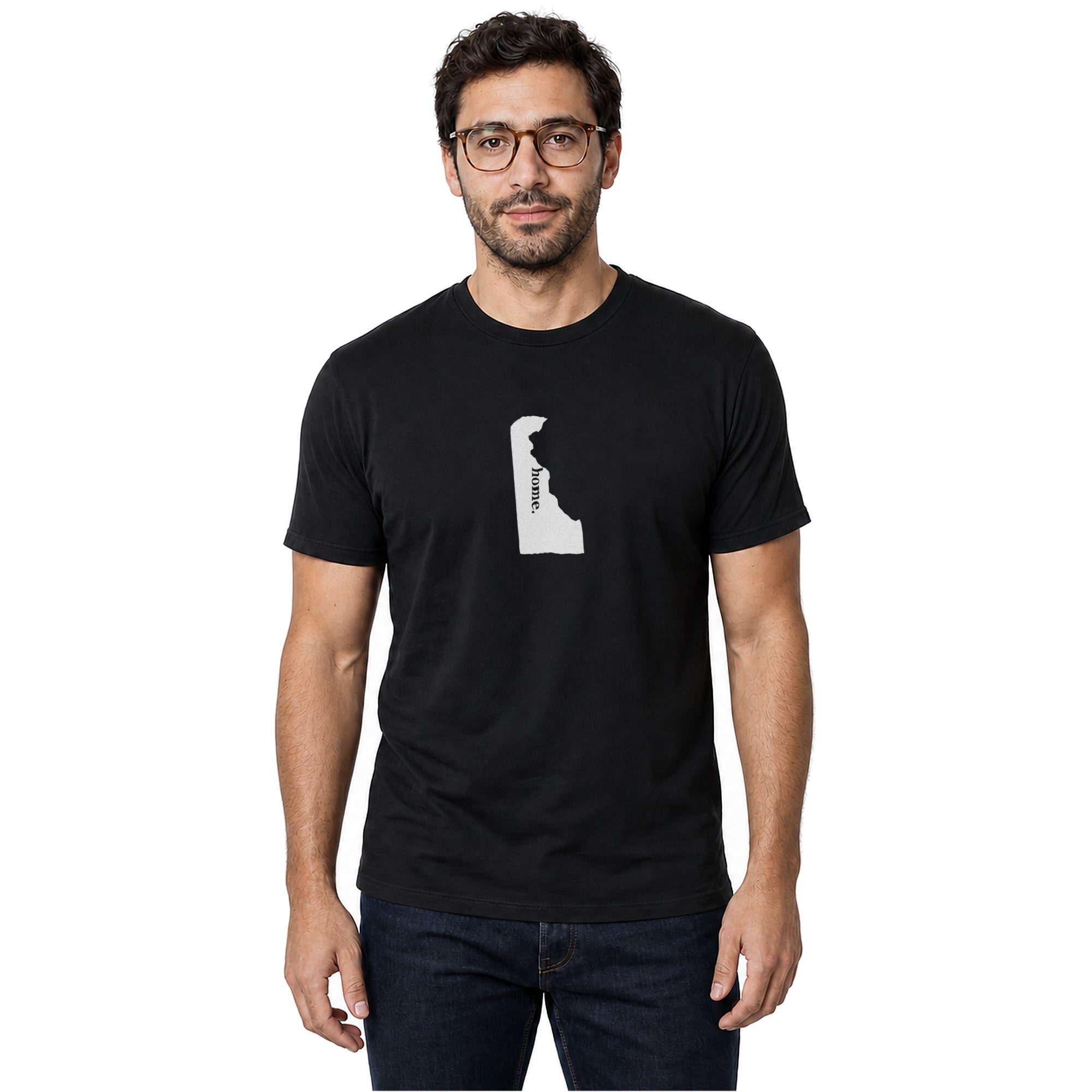 Delaware home T-shirt in black shown on a male model