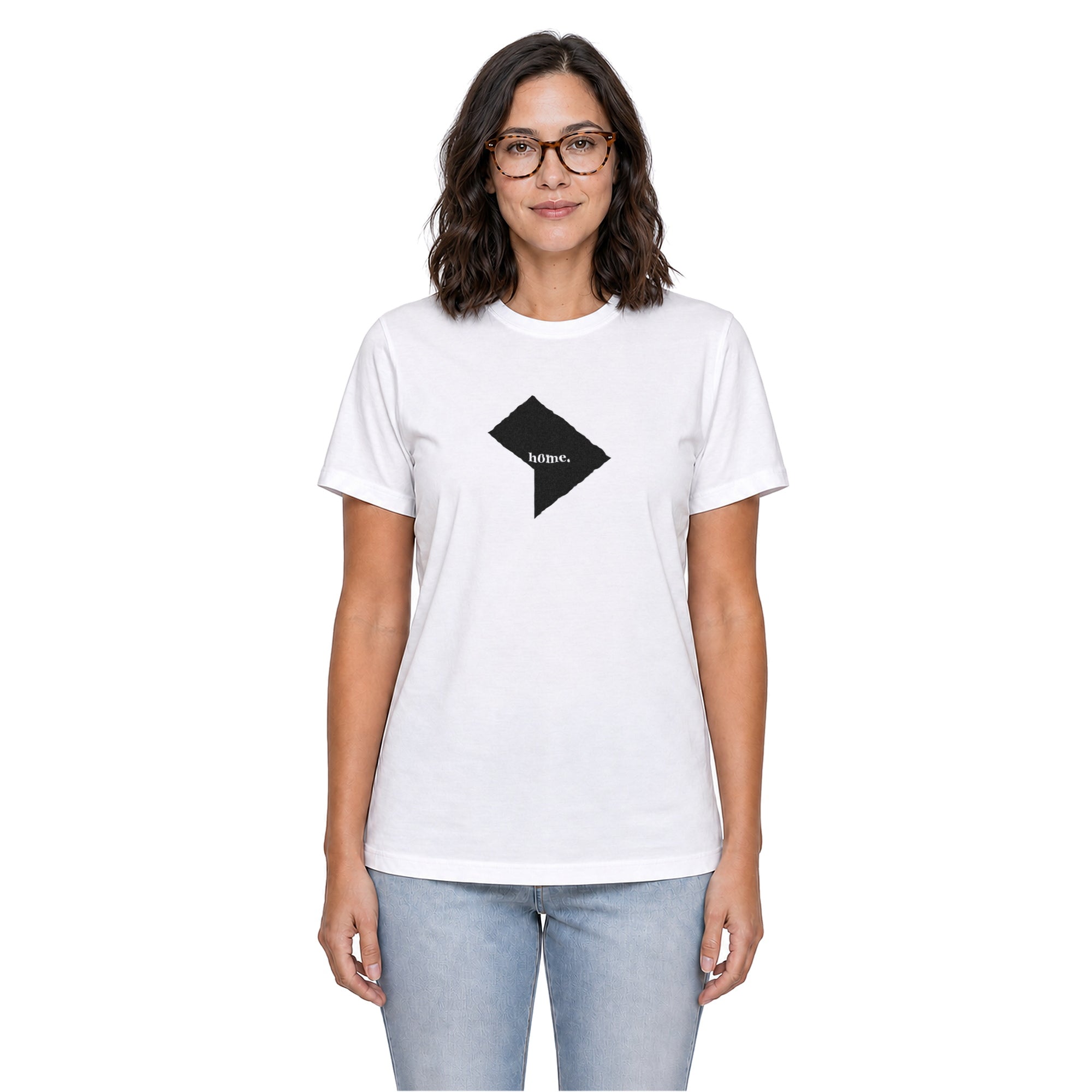 District of Columbia home T-shirt in white shown on a female model