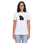 Georgia home T-shirt in white shown on a female model