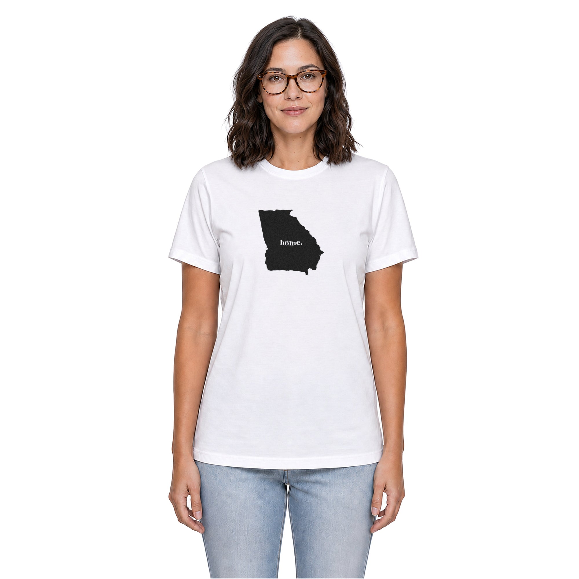 Georgia home T-shirt in white shown on a female model