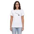 Hawaii home T-shirt in white shown on a female model