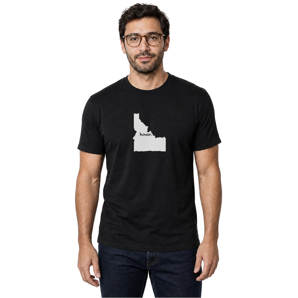 Idaho home T-shirt in black shown on a male model