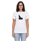 Idaho home T-shirt in white shown on a female model