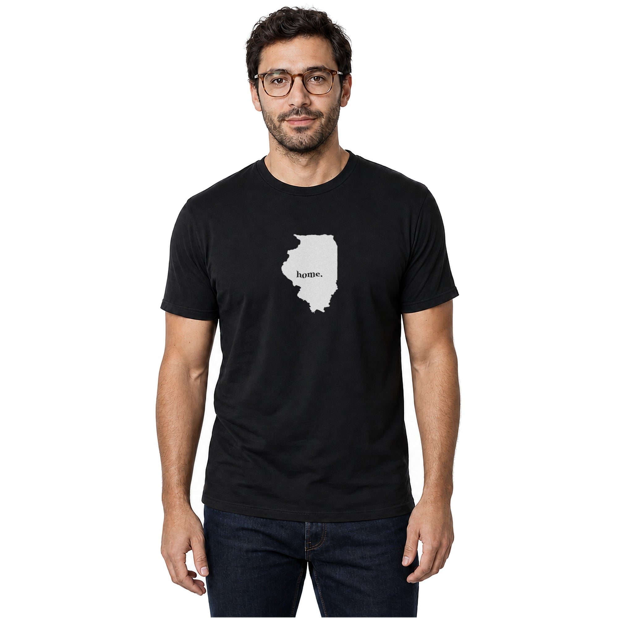 Illinois home T-shirt in black shown on a male model