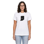 Indiana home T-shirt in white shown on a female model