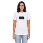 Iowa home T-shirt in white shown on a female model