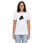 Maine home T-shirt in white shown on a female model