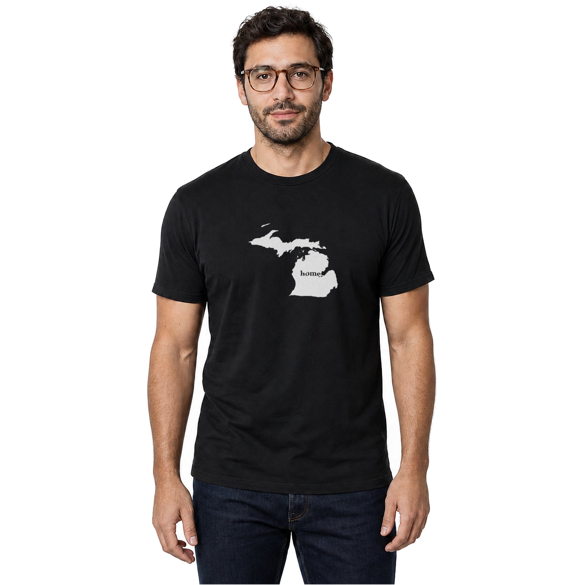 Michigan home T-shirt in black shown on a male model