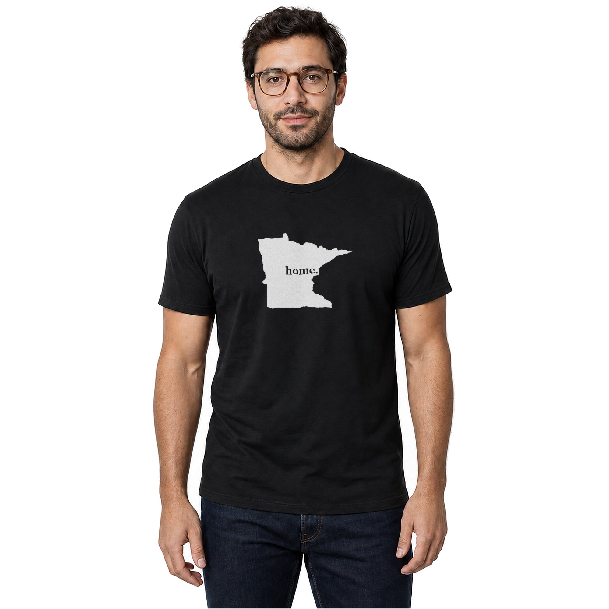 Minnesota home T-shirt in black shown on a male model