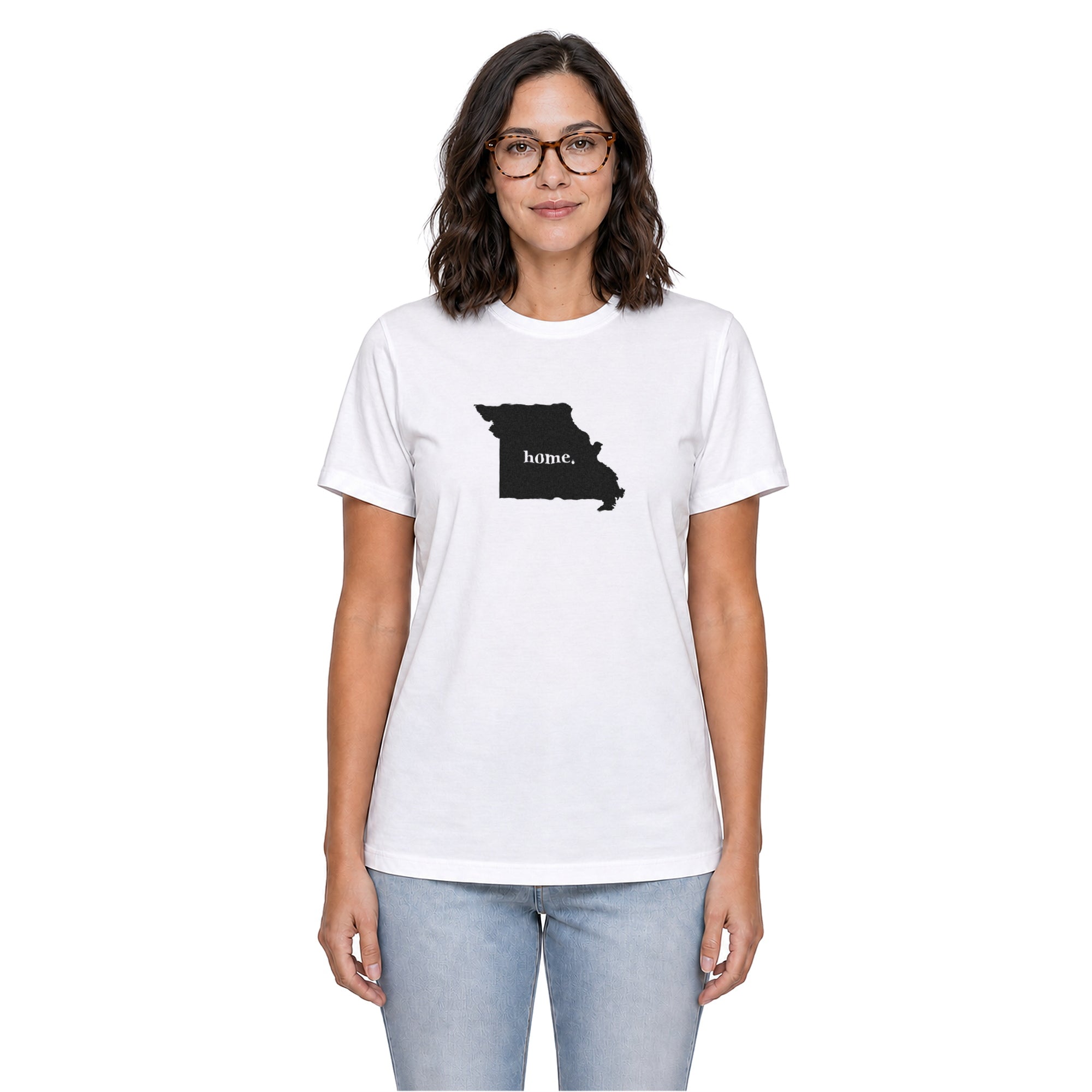 Missouri home T-shirt in white shown on a female model
