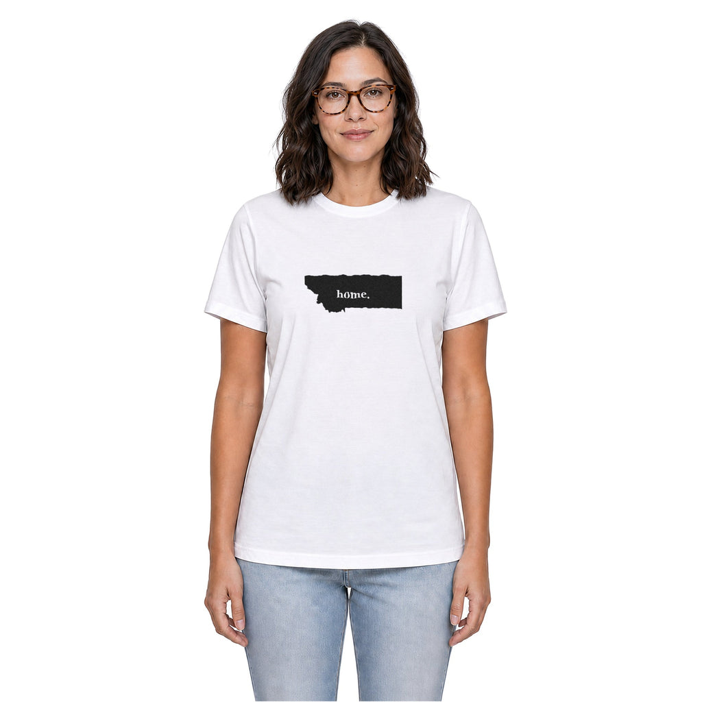 Montana home T-shirt in white shown on a female model