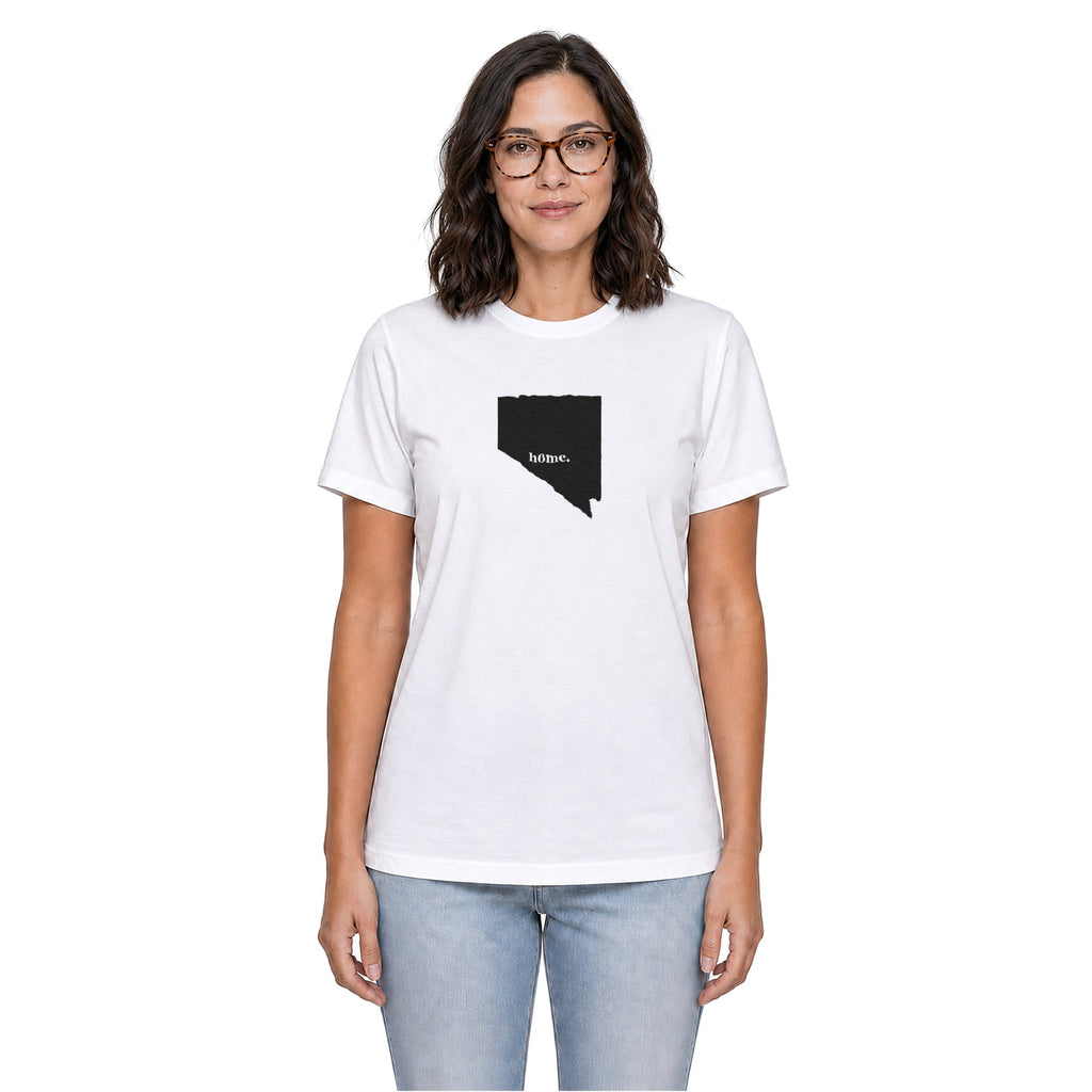Nevada home T-shirt in white shown on a female model