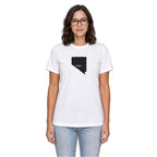 Nevada home T-shirt in white shown on a female model