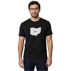 Ohio home T-shirt in black shown on a male model