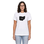 Ohio home T-shirt in white shown on a female model