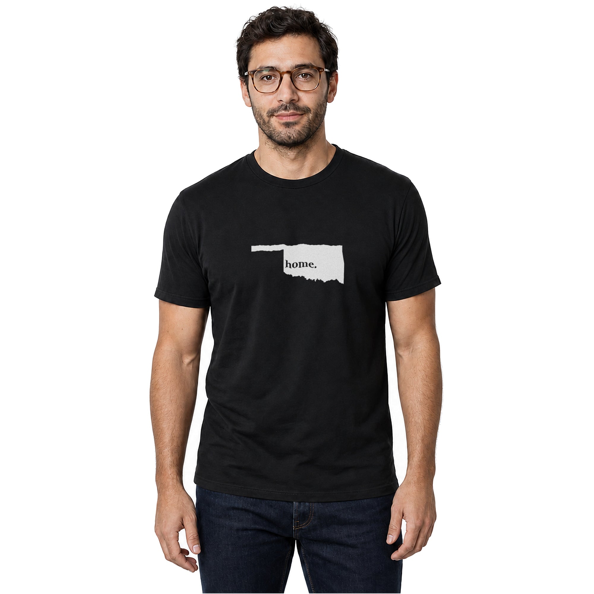 Oklahoma home T-shirt in black shown on a male model
