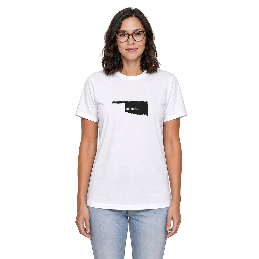 Oklahoma home T-shirt in white shown on a female model