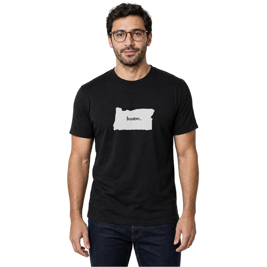 Oregon home T-shirt in black shown on a male model