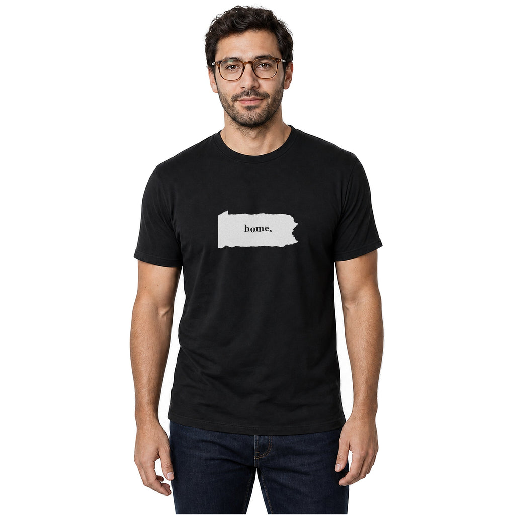 Pennsylvania home T-shirt in black shown on a male model
