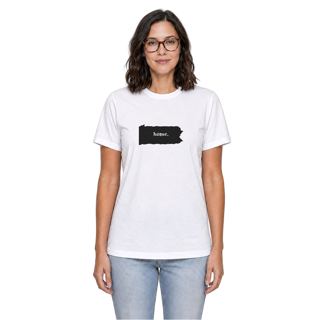 Pennsylvania home T-shirt in white shown on a female model