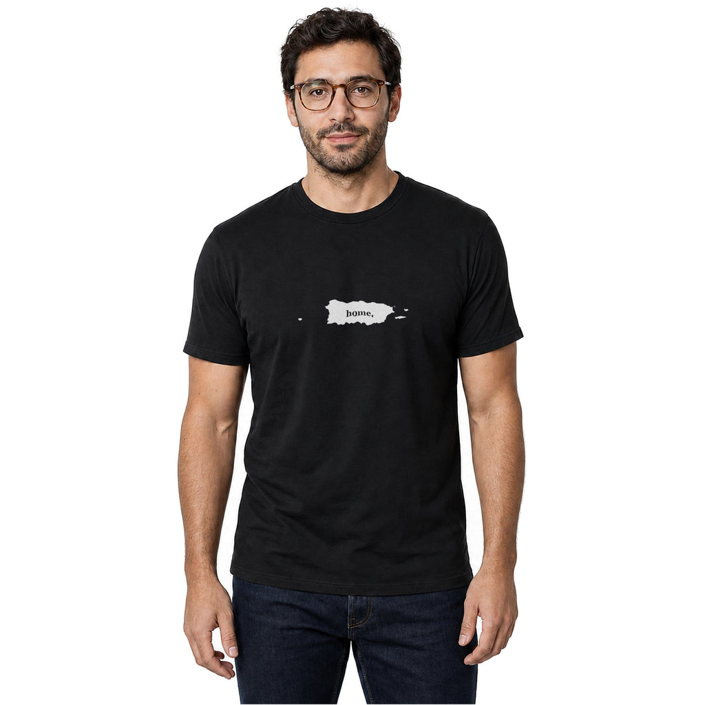 Puerto Rico home T-shirt in black shown on a male model
