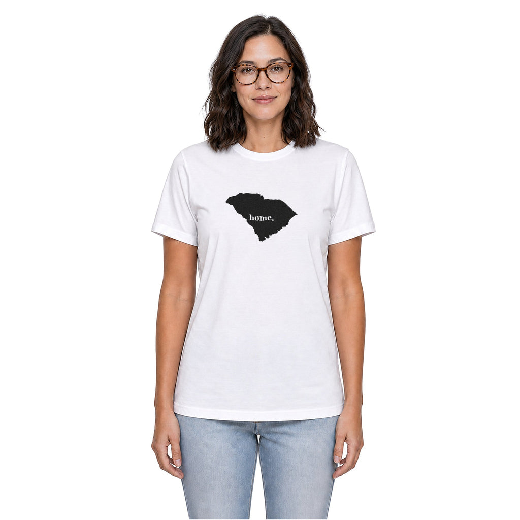 South Carolina home T-shirt in white shown on a female model