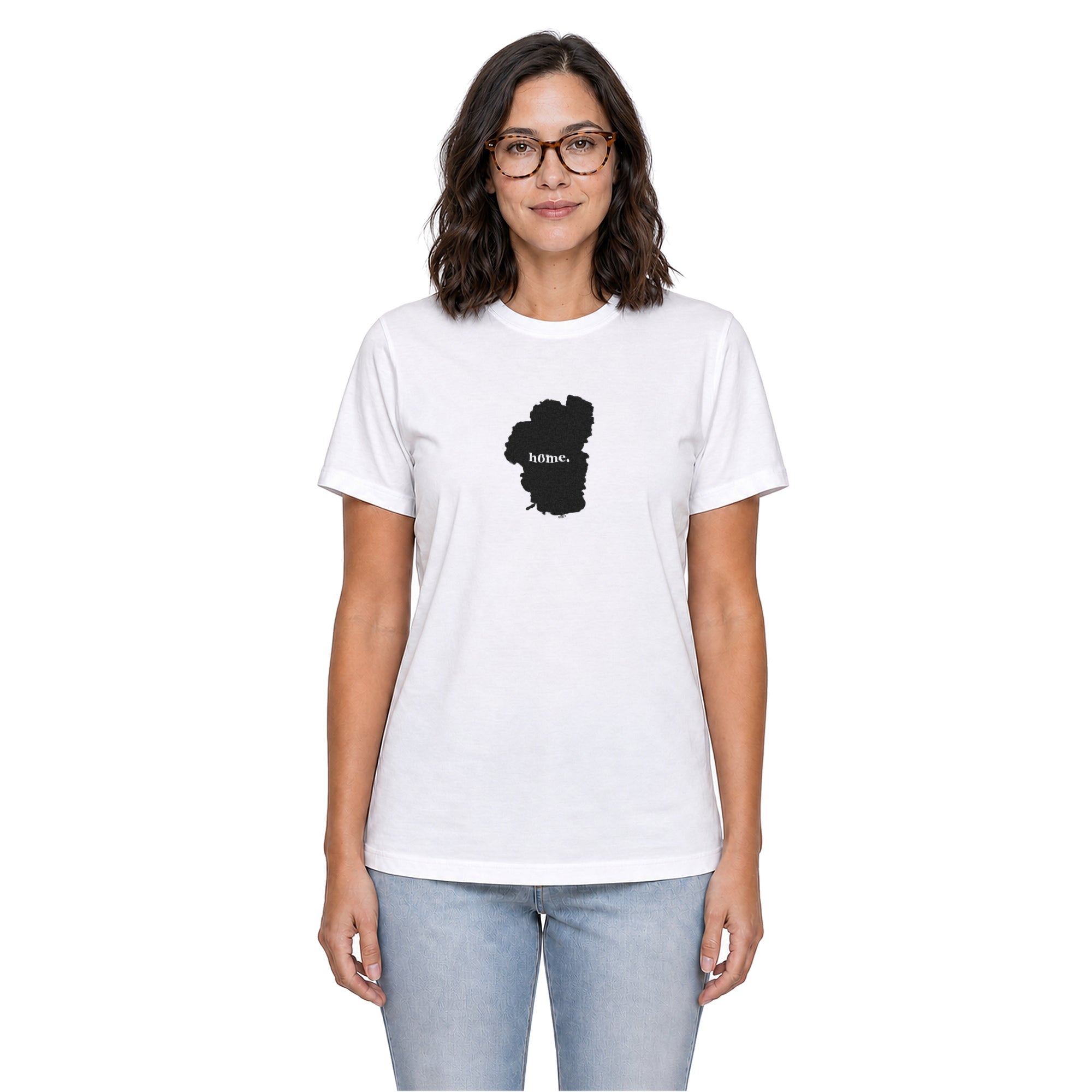 Tahoe home T-shirt in white shown on a female model