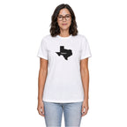 Texas home T-shirt in white shown on a female model