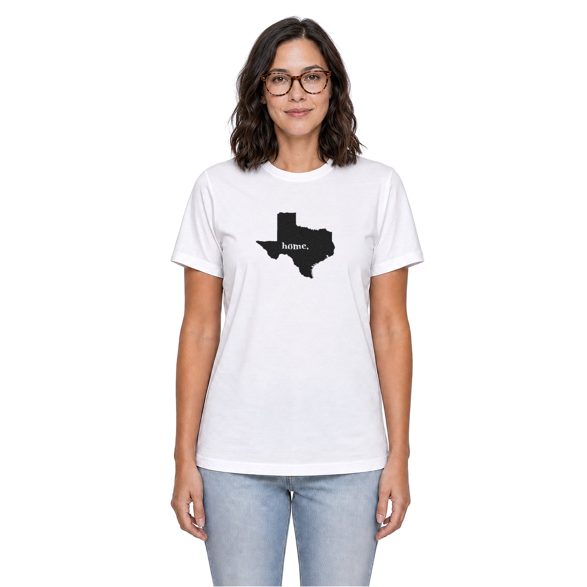 Texas home T-shirt in white shown on a female model