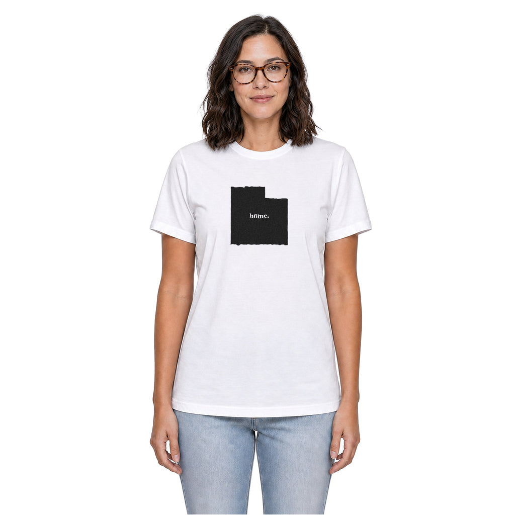 Utah home T-shirt in white shown on a female model