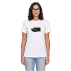 Washington home T-shirt in white shown on a female model