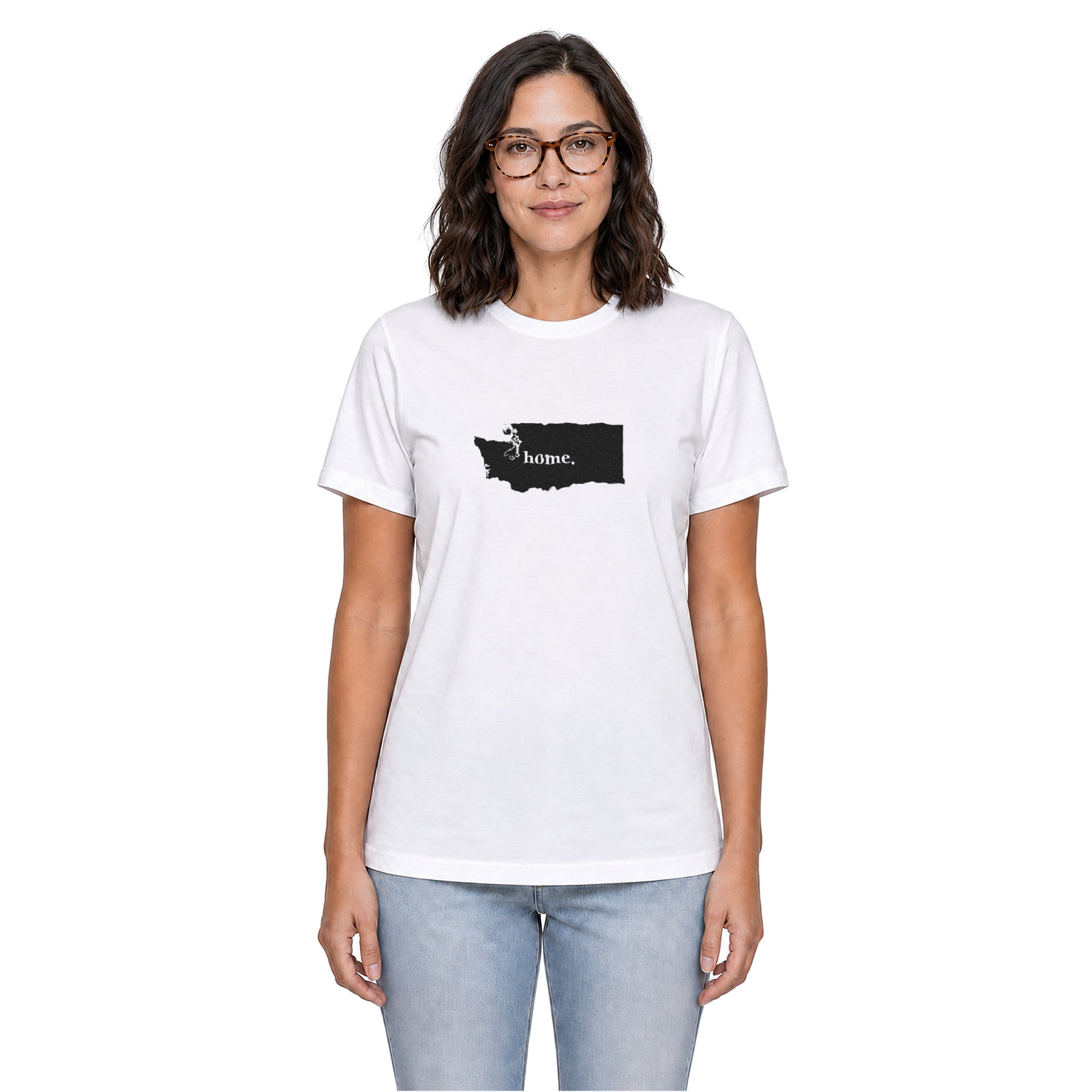 Washington home T-shirt in white shown on a female model