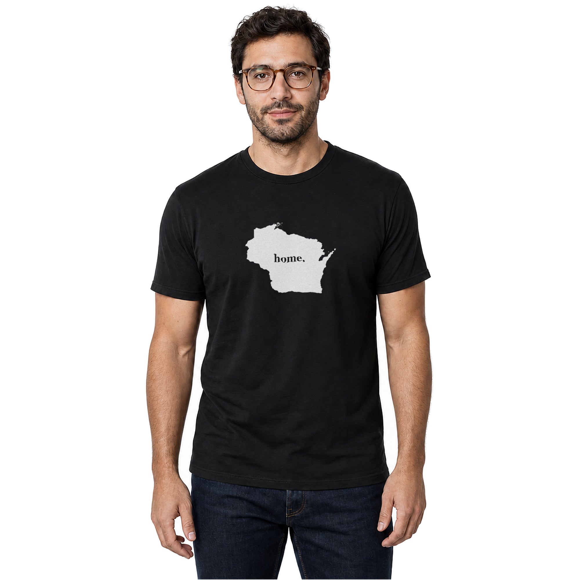 Wisconsin home T-shirt in black shown on a male model