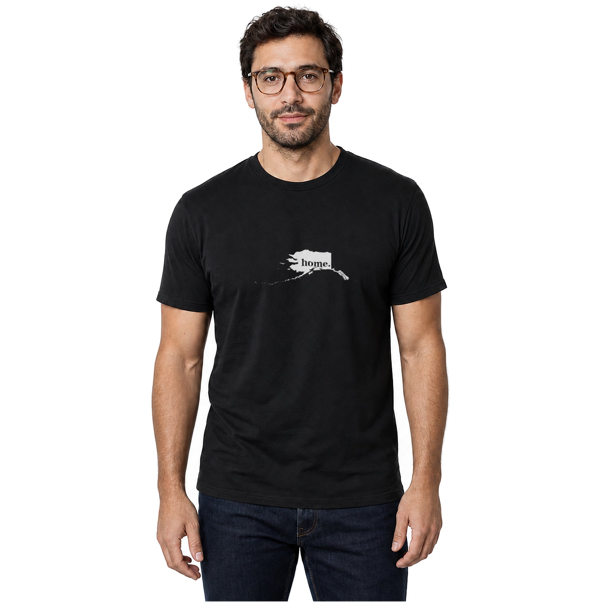 Alaska home T-shirt in black shown on a male model