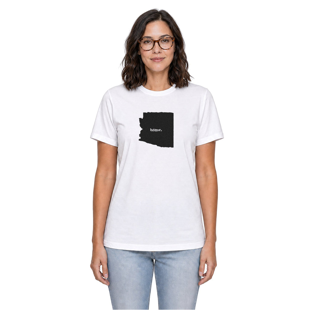 Arizona home T-shirt in white shown on a female model