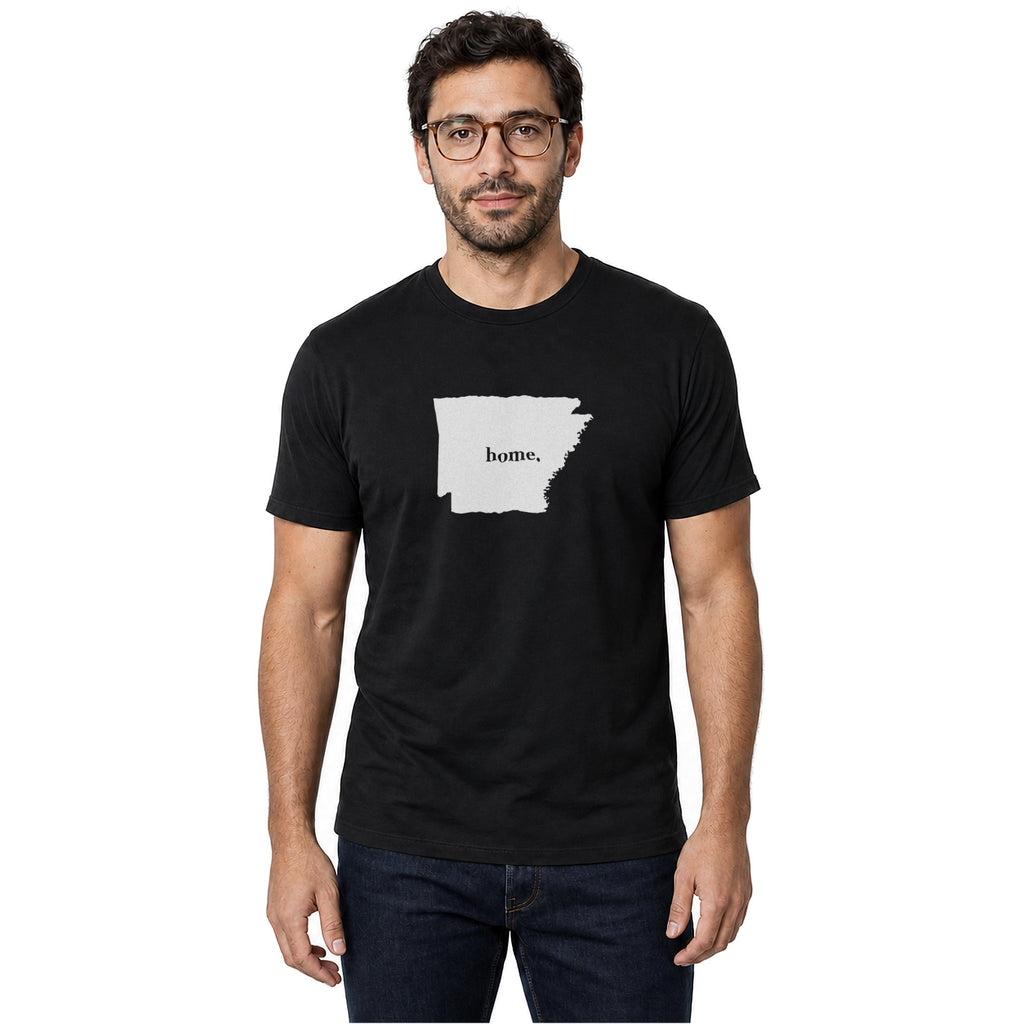 Arkansas home T-shirt in black shown on a male model