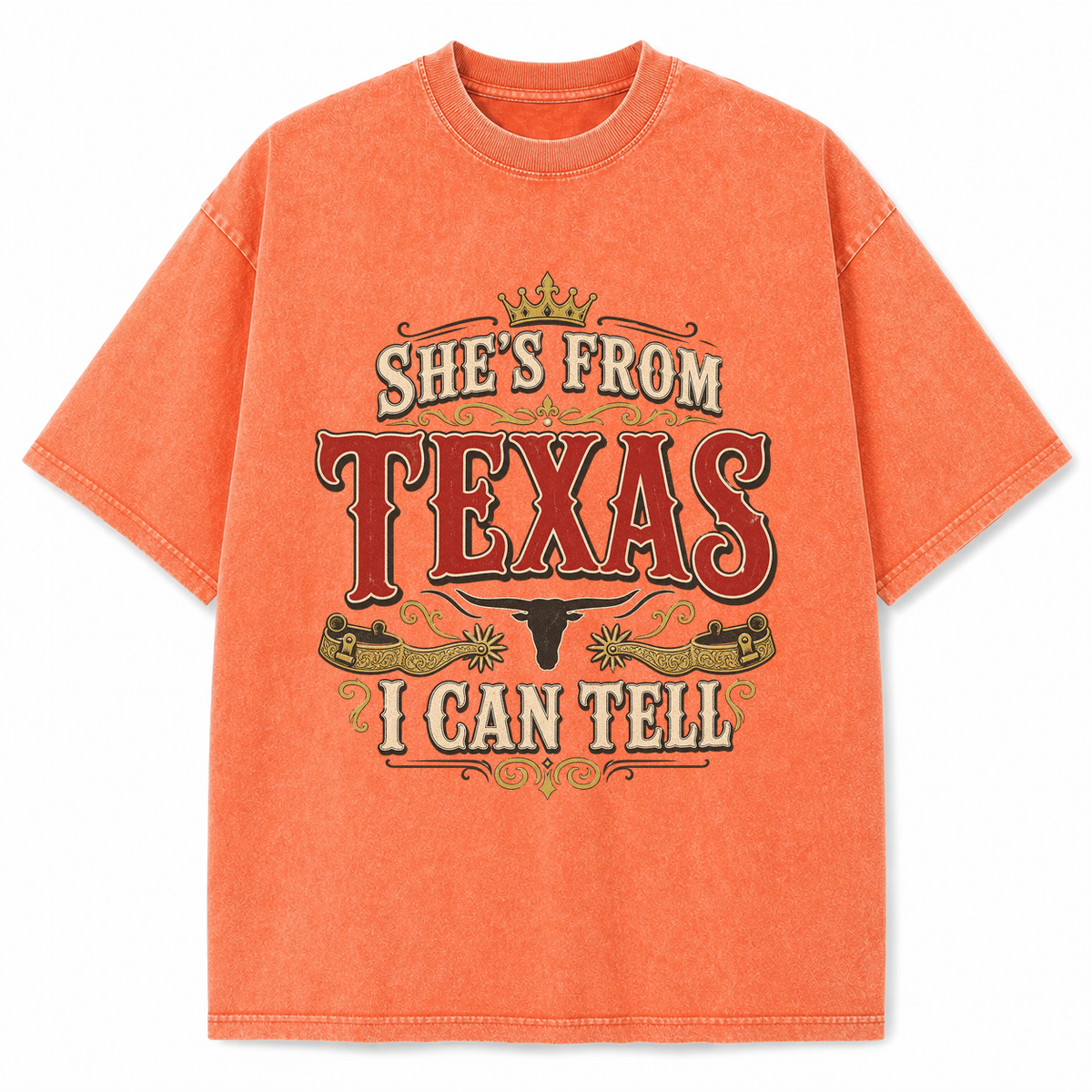 Vintage Washed Texas Classic Western Type Heavyweight Graphic Tee in Vintage Washed Heavyweight T-Shirt, Orange
