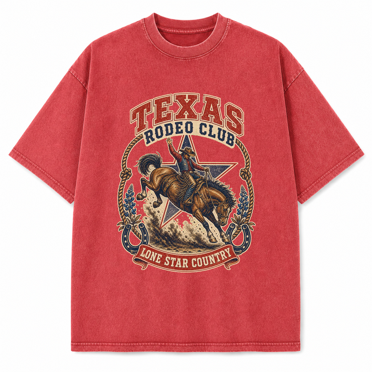Vintage Washed Texas Rodeo Club Heavyweight Graphic Tee in Vintage Washed Heavyweight T-Shirt, Vintage Red