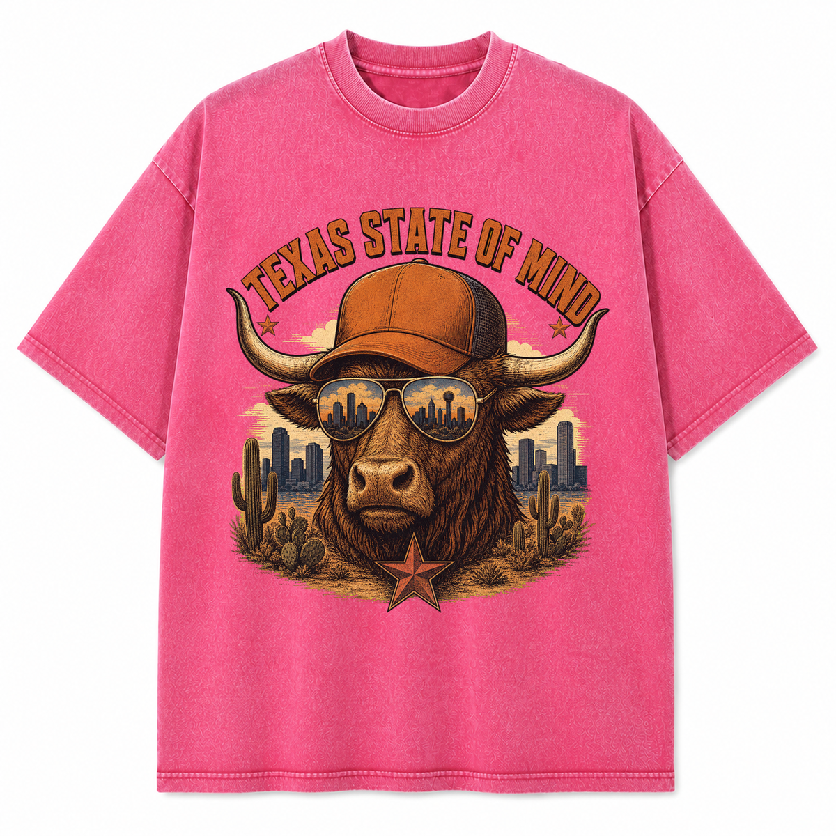 Vintage Washed Texas State Of Mind Heavyweight Graphic Tee in Vintage Washed Heavyweight T-Shirt, Pink