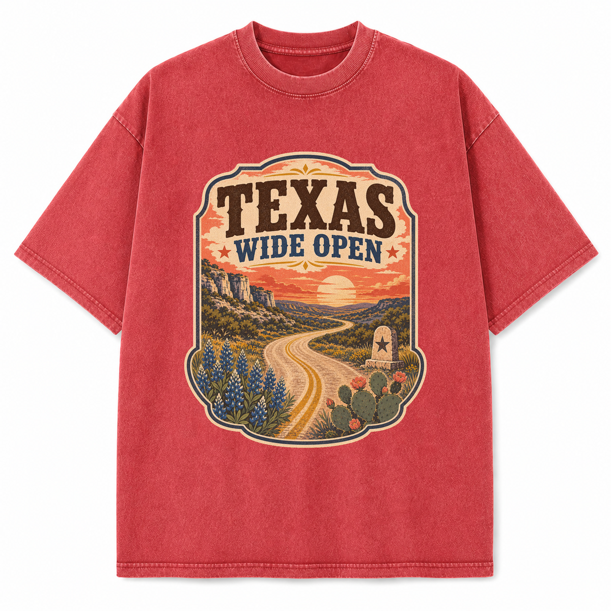 Vintage Washed Texas Wide Open Heavyweight Graphic Tee in Vintage Washed Heavyweight T-Shirt, Vintage Red