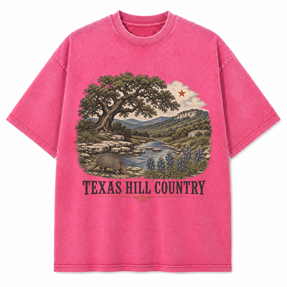 Vintage Washed Texas Hill Country Heavyweight Graphic Tee in Vintage Washed Heavyweight T-Shirt, Pink
