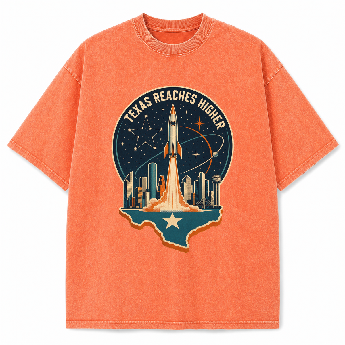 Vintage Washed Texas Reaches Higher Heavyweight Graphic Tee in Vintage Washed Heavyweight T-Shirt, Orange
