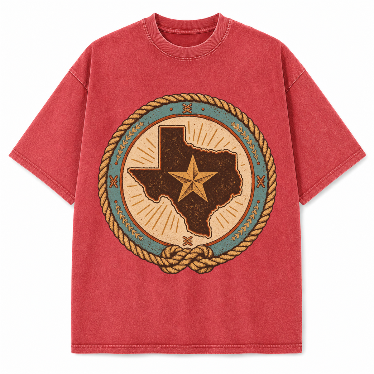 Vintage Washed Texas Western Lone Star Badge Heavyweight Graphic Tee in Vintage Washed Heavyweight T-Shirt, Vintage Red